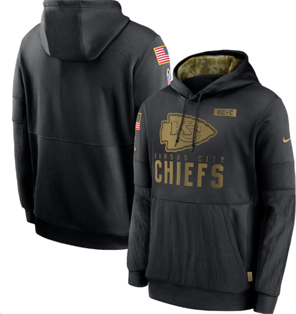 Men's Kansas City Chiefs 2020 Black Salute to Service Sideline Performance Pullover NFL Hoodie